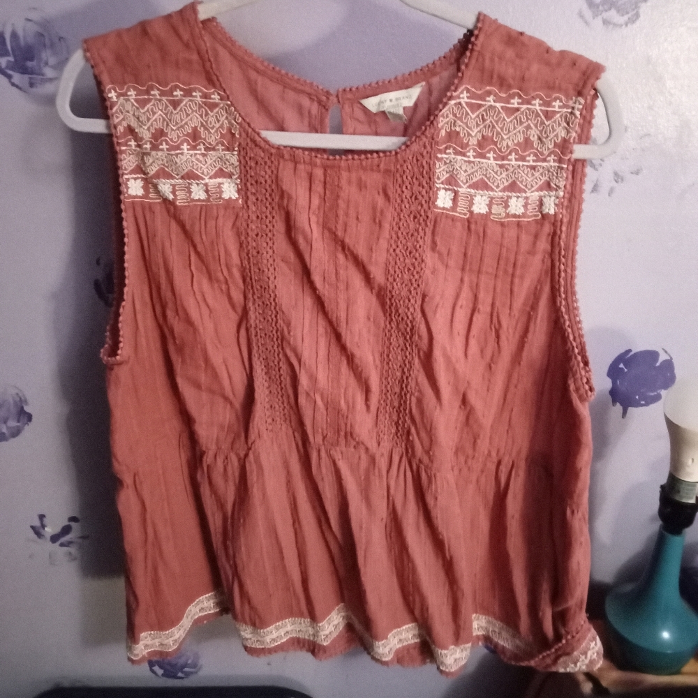 Lucky Brand Sleeveless Top With Embroidery